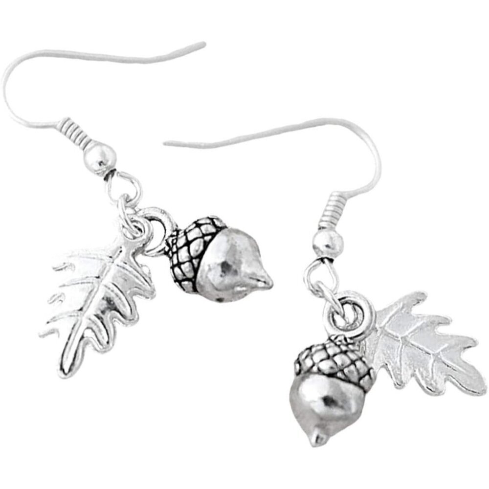 Silver Acorn Earrings - Cute Tiny Fall Acorn Charm Earrings
